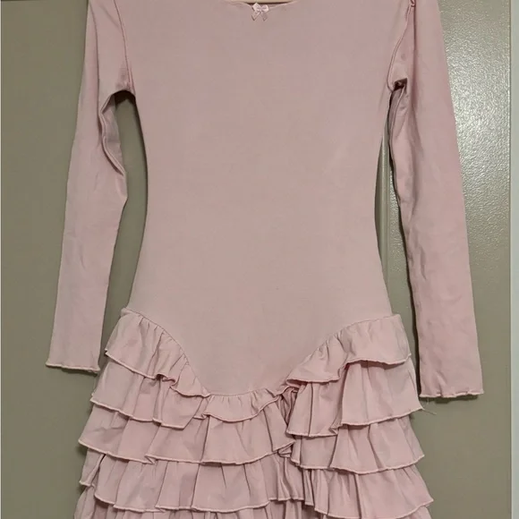 Pink Ruffled Long Sleeve Fit and Flare Dress - Picture 3 of 5